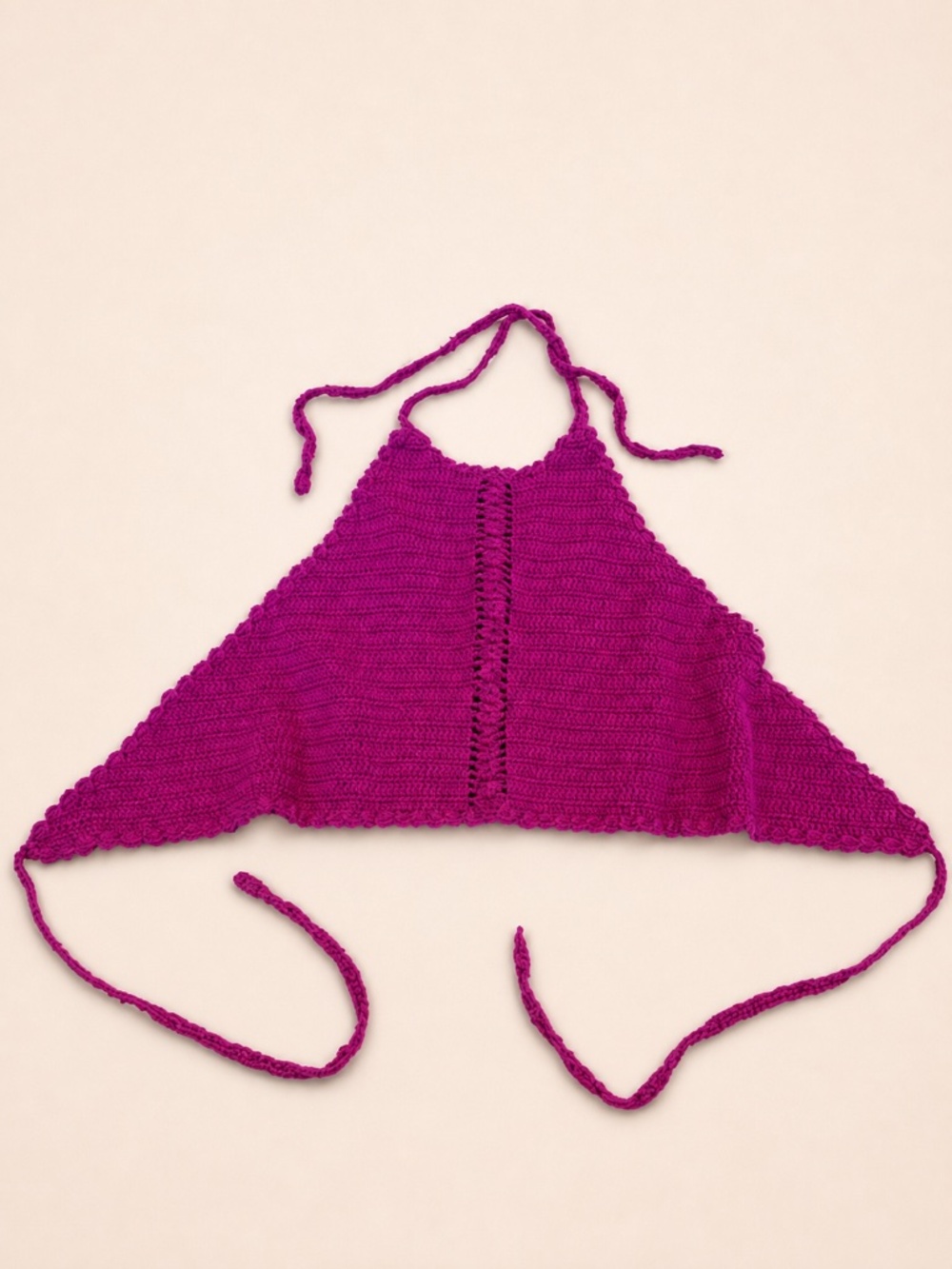 Fuchsia Crochet Halter Crop Top Tie Back Festival Y2K